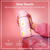 ION8 Leak Proof Kids Water Bottle, Stainless Steel, Daisies, 400ml (13oz)