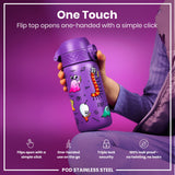 ION8 Leak Proof Kids Water Bottle, Stainless Steel, Aliens, 400ml (13oz)