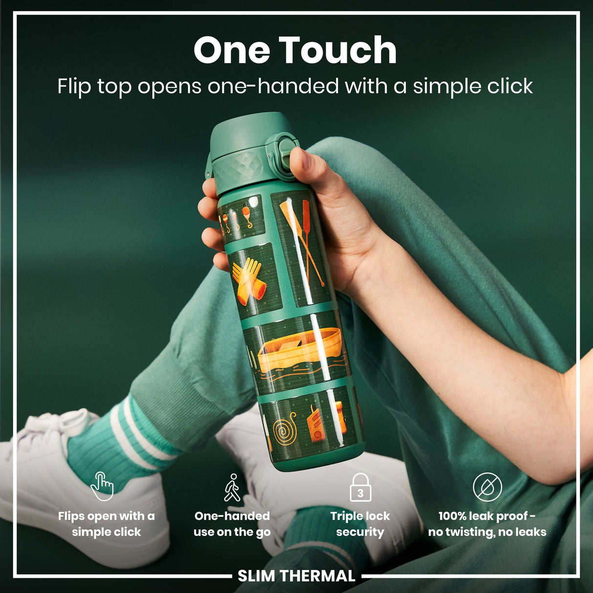ION8 Leak Proof Slim Thermal Water Bottle, Insulated Steel, Fishing, 500ml (17oz)