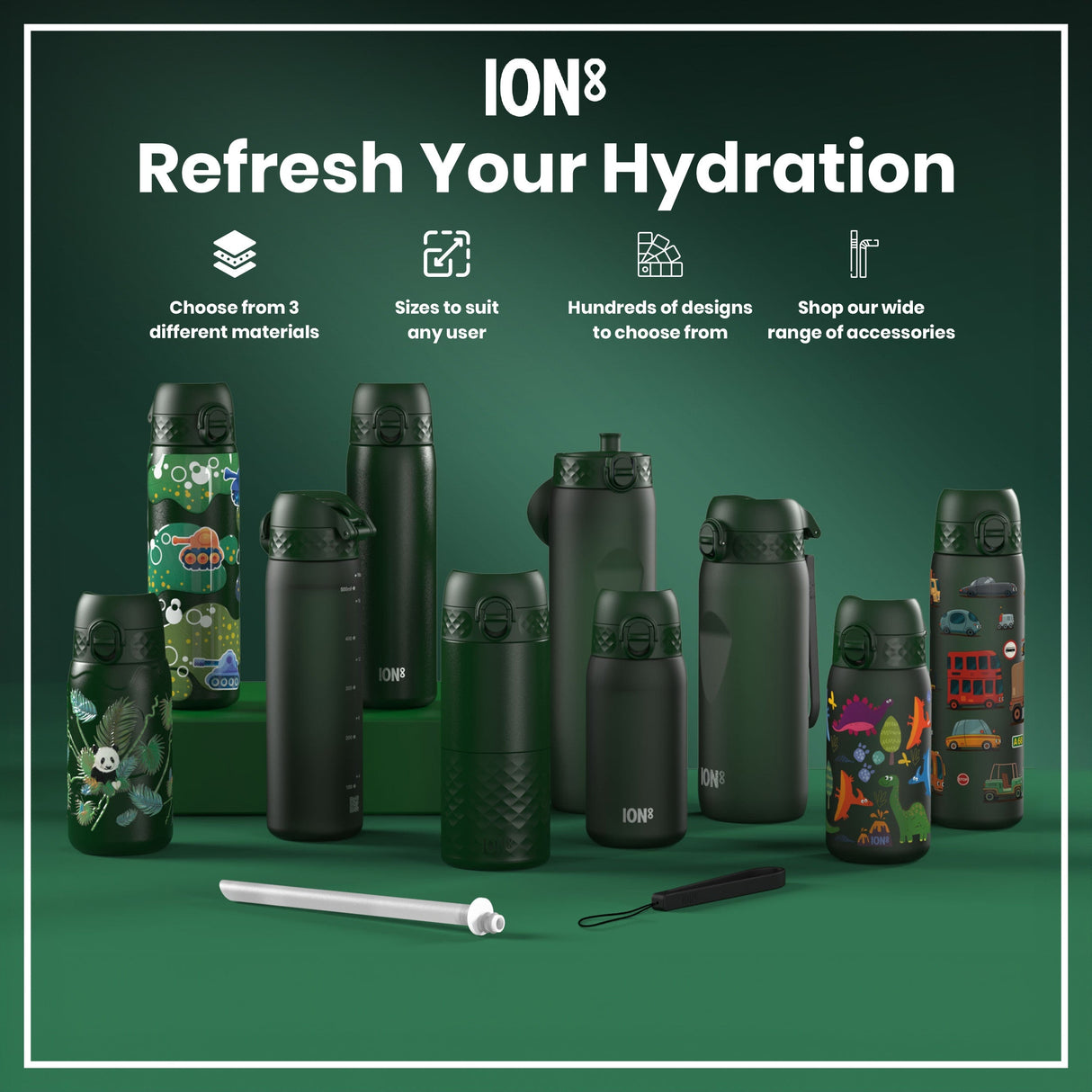 ION8 Leak Proof Slim Thermal Water Bottle, Insulated Steel, Fishing, 500ml (17oz)