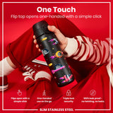 ION8 Leak Proof Slim Water Bottle, Stainless Steel, Spaceships, 600ml (20oz)