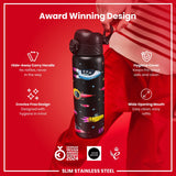 ION8 Leak Proof Slim Water Bottle, Stainless Steel, Spaceships, 600ml (20oz)