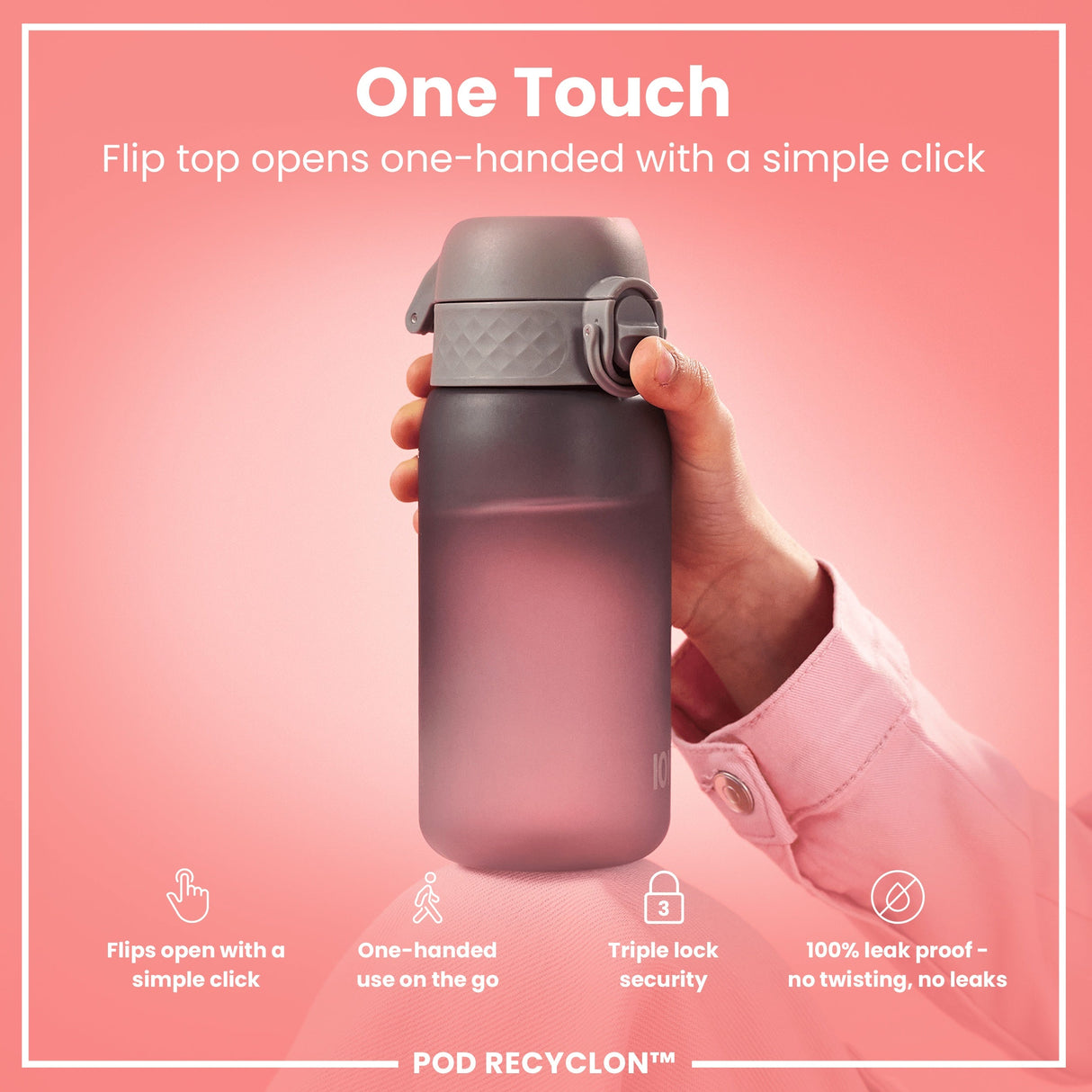 ION8 Leak Proof Small Water Bottle With Straw, Recyclon, Grey, 350ml (12oz)