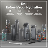 ION8 Leak Proof Small Water Bottle With Straw, Recyclon, Grey, 350ml (12oz)