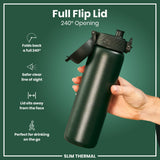 ION8 Leak Proof Slim Thermal Water Bottle, Insulated Steel, Dark Green, 500ml (17oz)