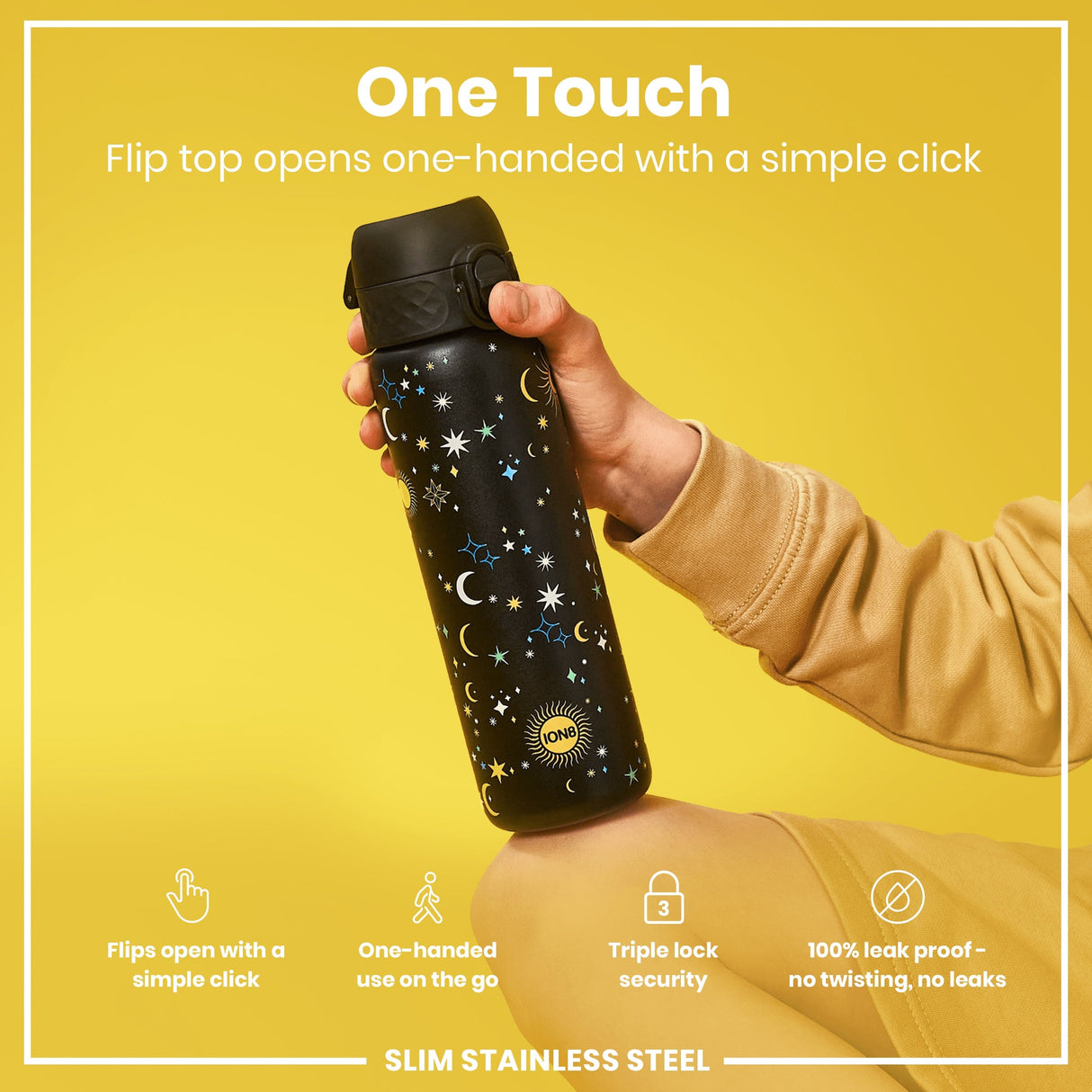 ION8 Leak Proof Slim Water Bottle, Stainless Steel, Celestial, 600ml (20oz)