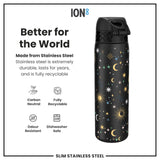 ION8 Leak Proof Slim Water Bottle, Stainless Steel, Celestial, 600ml (20oz)