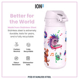 ION8 Leak Proof Kids Water Bottle, Stainless Steel, Animal Band, 400ml (13oz)