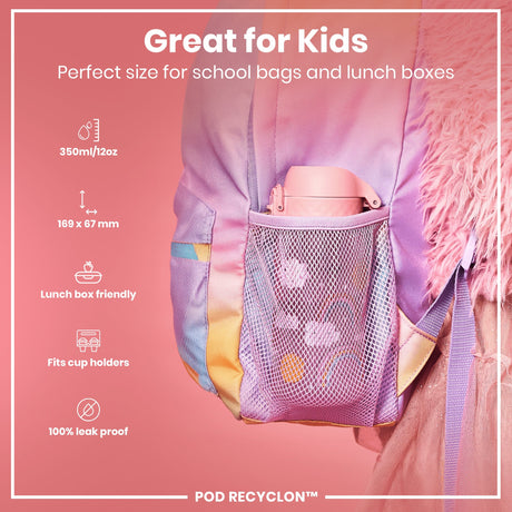ION8 Leak Proof Kids Water Bottle, Recyclon, Rainbows, 350ml (12oz)
