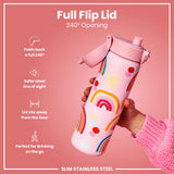 ION8 Leak Proof Slim Water Bottle, Stainless Steel, Rainbows, 600ml (20oz)