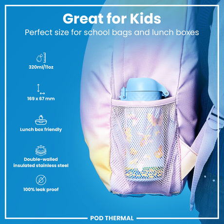 ION8 Leak Proof Thermal Steel Water Bottle, Insulated, Butterfly Catcher, 320ml (11oz)