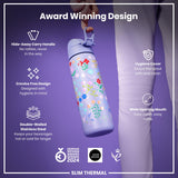 ION8 Leak Proof Slim Thermal Water Bottle, Insulated Steel, Ditsy Floral, 500ml (17oz)