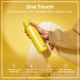 ION8 Leak Proof Slim Water Bottle, Stainless Steel, Yellow, 600ml (20oz)