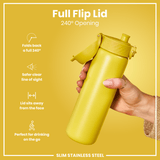 ION8 Leak Proof Slim Water Bottle, Stainless Steel, Yellow, 600ml (20oz)