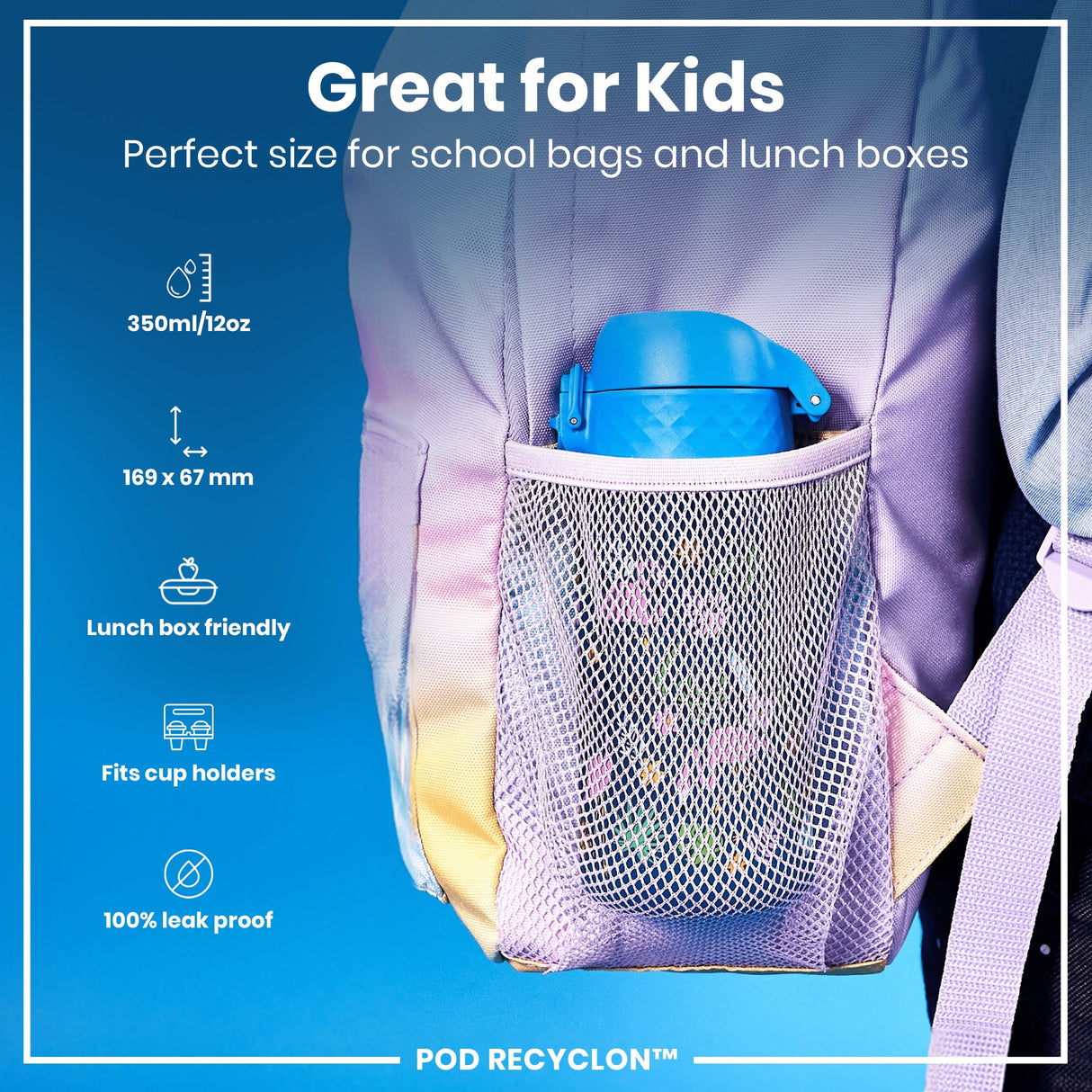 ION8 Leak Proof Kids Water Bottle, Recyclon, Flamingos, 350ml (12oz)