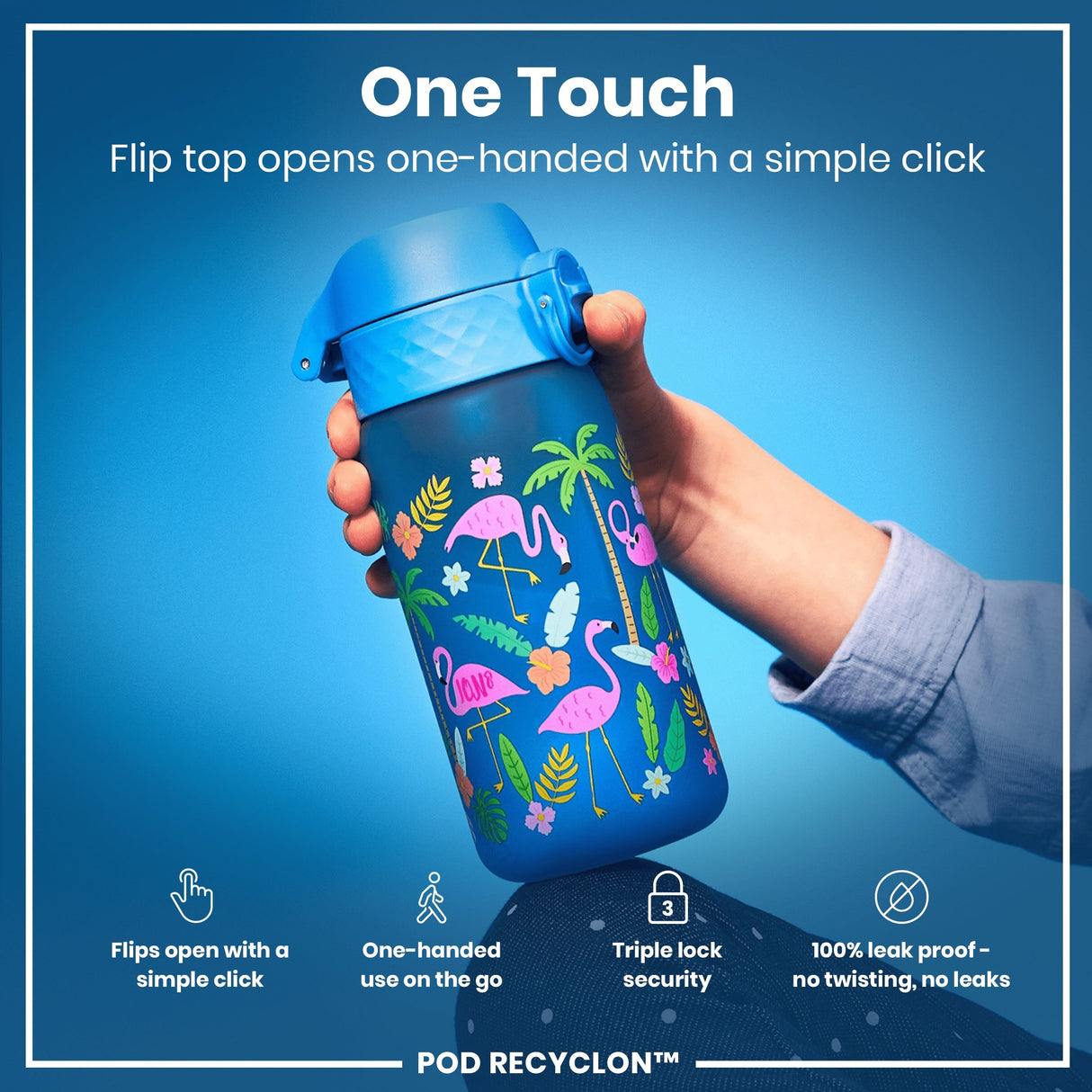 ION8 Leak Proof Kids Water Bottle, Recyclon, Flamingos, 350ml (12oz)