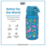 ION8 Leak Proof Kids Water Bottle, Recyclon, Flamingos, 350ml (12oz)