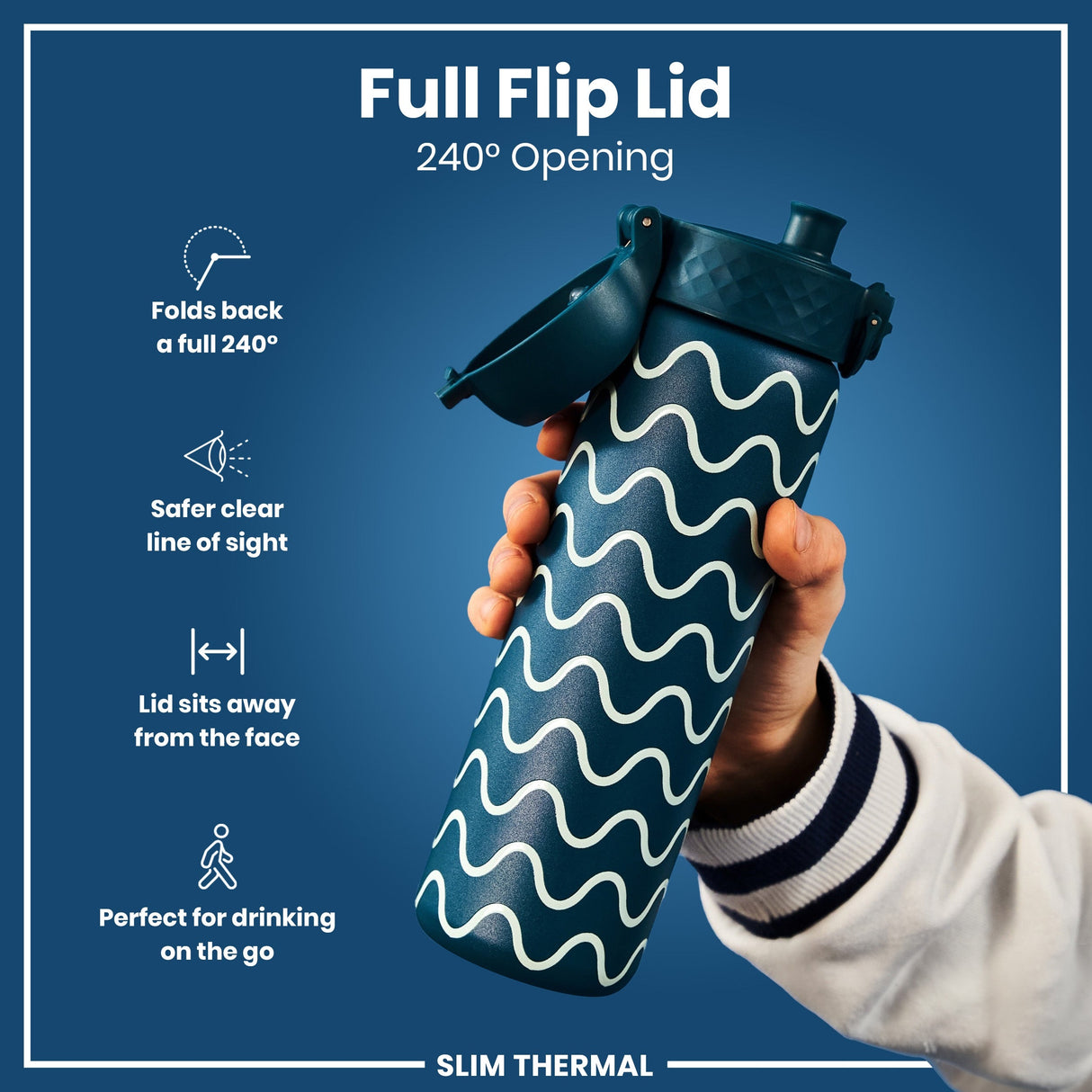 ION8 Leak Proof Slim Thermal Water Bottle, Insulated Steel, Wave, 500ml (17oz)