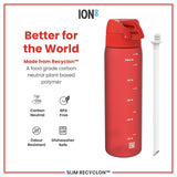 ION8 Leak Proof Medium Water Bottle with Straw, Recyclon, Red, 500ml (18oz)