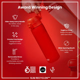 ION8 Leak Proof Medium Water Bottle with Straw, Recyclon, Red, 500ml (18oz)