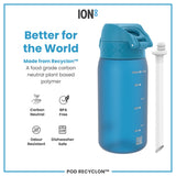 ION8 Leak Proof Small Water Bottle With Straw, Recyclon, Blue, 350ml (12oz)