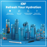 ION8 Leak Proof Small Water Bottle With Straw, Recyclon, Blue, 350ml (12oz)