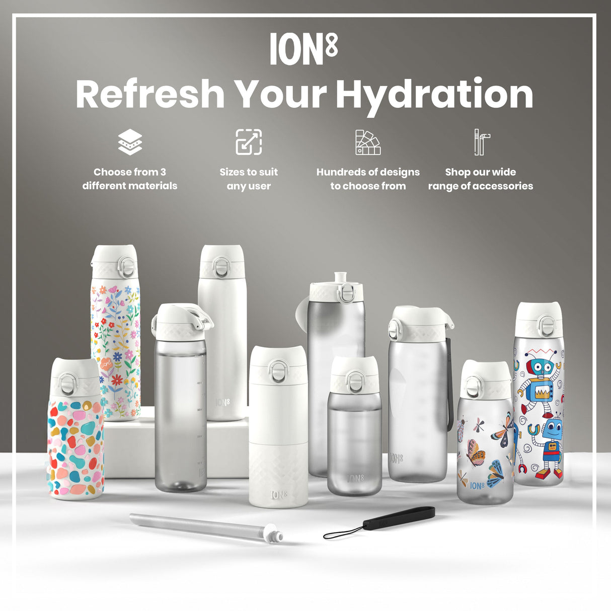 ION8 Leak Proof 1 Litre Water Bottle with Times to Drink, Recyclon, Camouflage, 1L