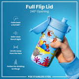 ION8 Leak Proof Kids Water Bottle, Stainless Steel, Safari, 400ml (13oz)