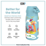 ION8 Leak Proof Kids Water Bottle, Stainless Steel, Safari, 400ml (13oz)