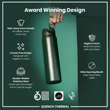 ION8 Leak Proof 1 Litre Thermal Water Bottle, Insulated Steel, Dark Green, 1L