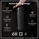 ION8 Leak Proof Medium Water Bottle with Straw, Recyclon, Black, 500ml (18oz)
