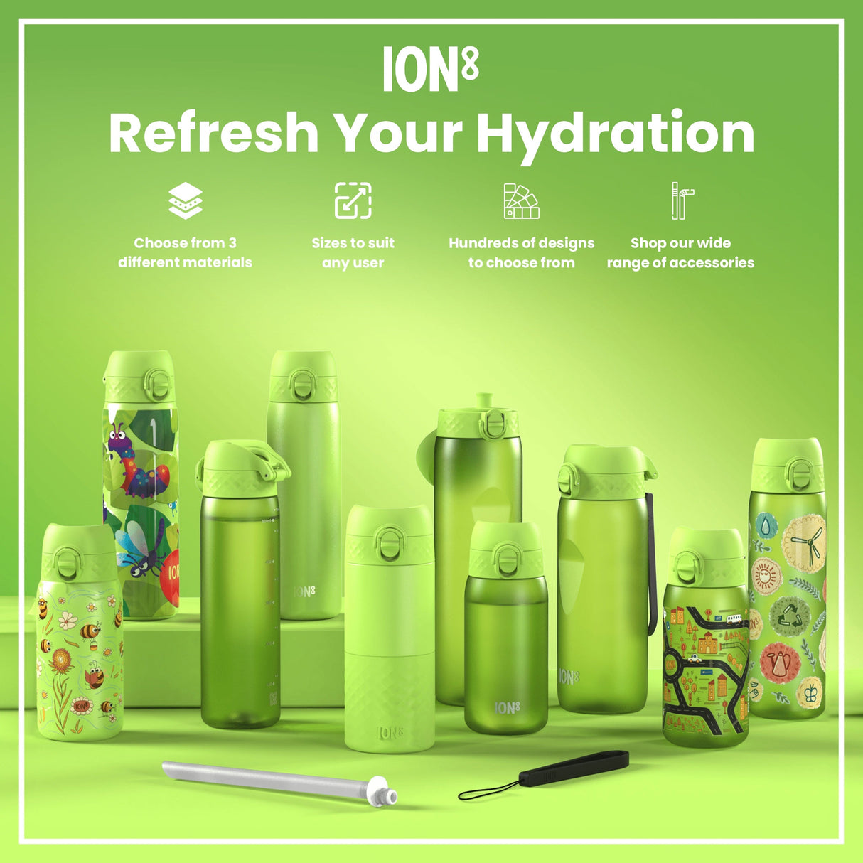 ION8 Leak Proof Slim Water Bottle, Stainless Steel, Bugs Life, 600ml (20oz)