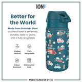 ION8 Leak Proof Kids Water Bottle, Stainless Steel, Rescue Vehicles, 400ml (13oz)