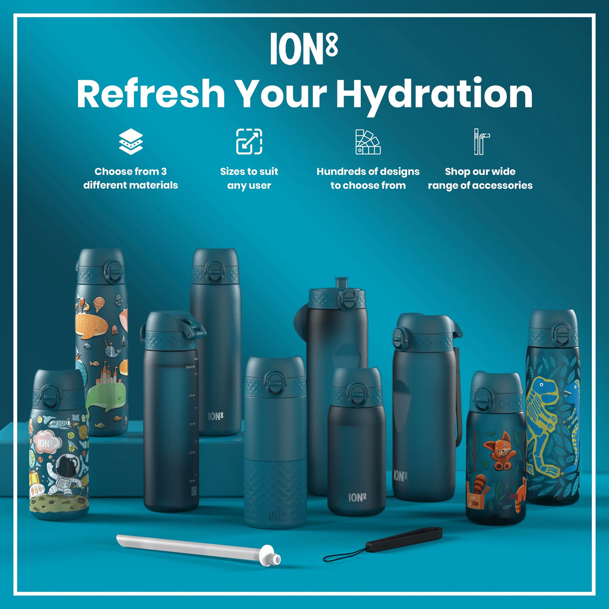 ION8 Leak Proof Kids Water Bottle, Stainless Steel, Rescue Vehicles, 400ml (13oz)