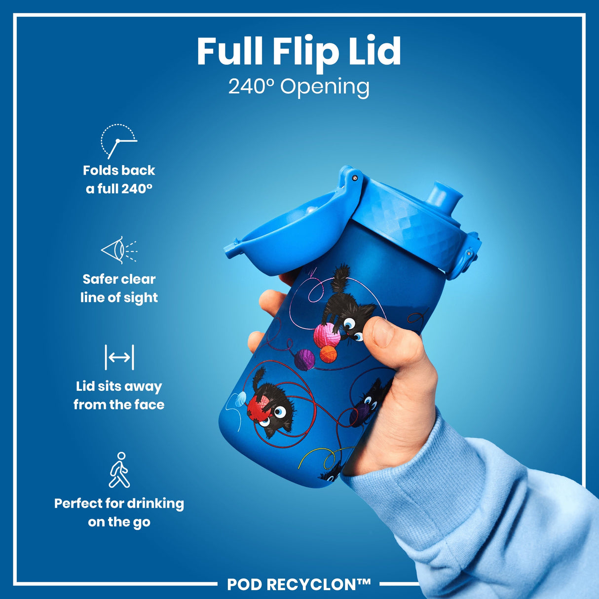 ION8 Leak Proof Kids Water Bottle, Recyclon, Cats, 350ml (12oz)