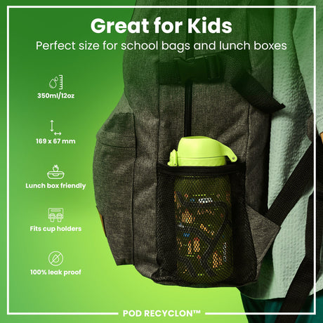 ION8 Leak Proof Kids Water Bottle, Recyclon, Cars, 350ml (12oz)