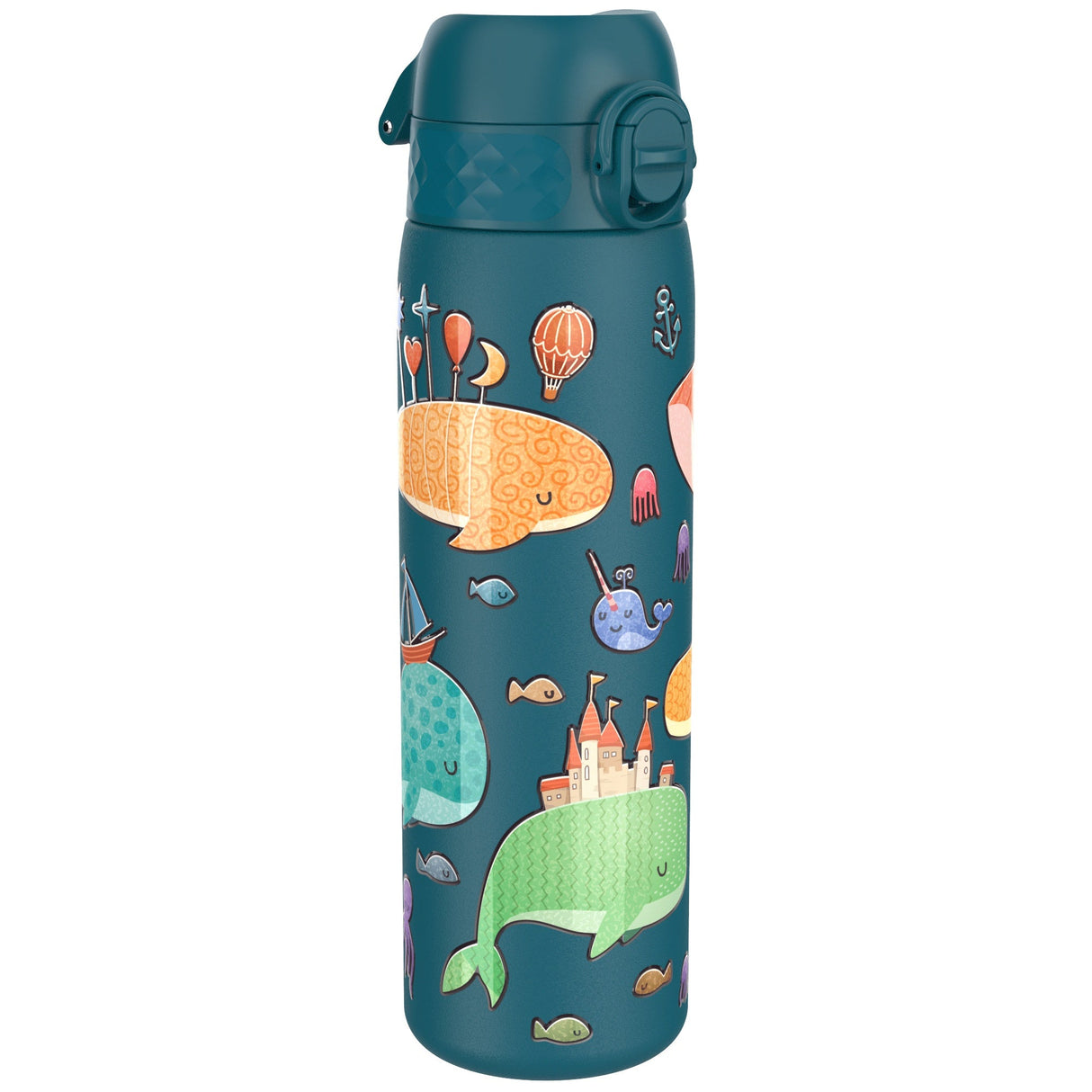 ION8 Leak Proof Slim Water Bottle, Stainless Steel, Whales, 600ml (20oz)