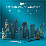 ION8 Leak Proof Slim Water Bottle, Stainless Steel, Whales, 600ml (20oz)