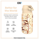 ION8 Leak Proof Kids Water Bottle, Stainless Steel, Monkeys, 400ml (13oz)
