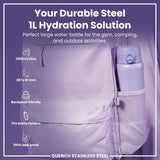 ION8 Leak Proof 1 Litre Water Bottle, Stainless Steel, Light Purple, 1L