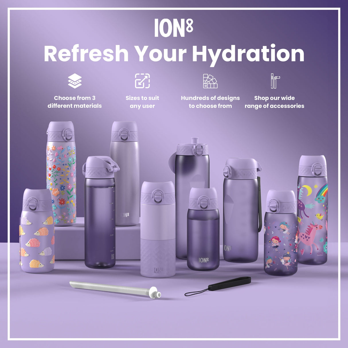 ION8 Leak Proof 1 Litre Water Bottle, Stainless Steel, Light Purple, 1L