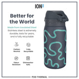ION8 Leak Proof Thermal Steel Water Bottle, Insulated, Squiggly Line, 320ml (11oz)