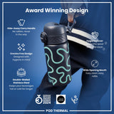 ION8 Leak Proof Thermal Steel Water Bottle, Insulated, Squiggly Line, 320ml (11oz)
