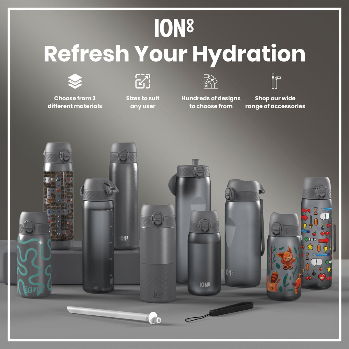 ION8 Leak Proof Thermal Steel Water Bottle, Insulated, Squiggly Line, 320ml (11oz)
