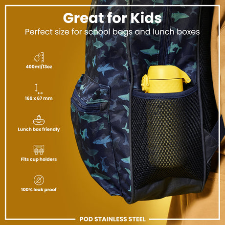 ION8 Leak Proof Kids Water Bottle, Stainless Steel, Yellow, 400ml (13oz)