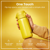 ION8 Leak Proof Kids Water Bottle, Stainless Steel, Yellow, 400ml (13oz)