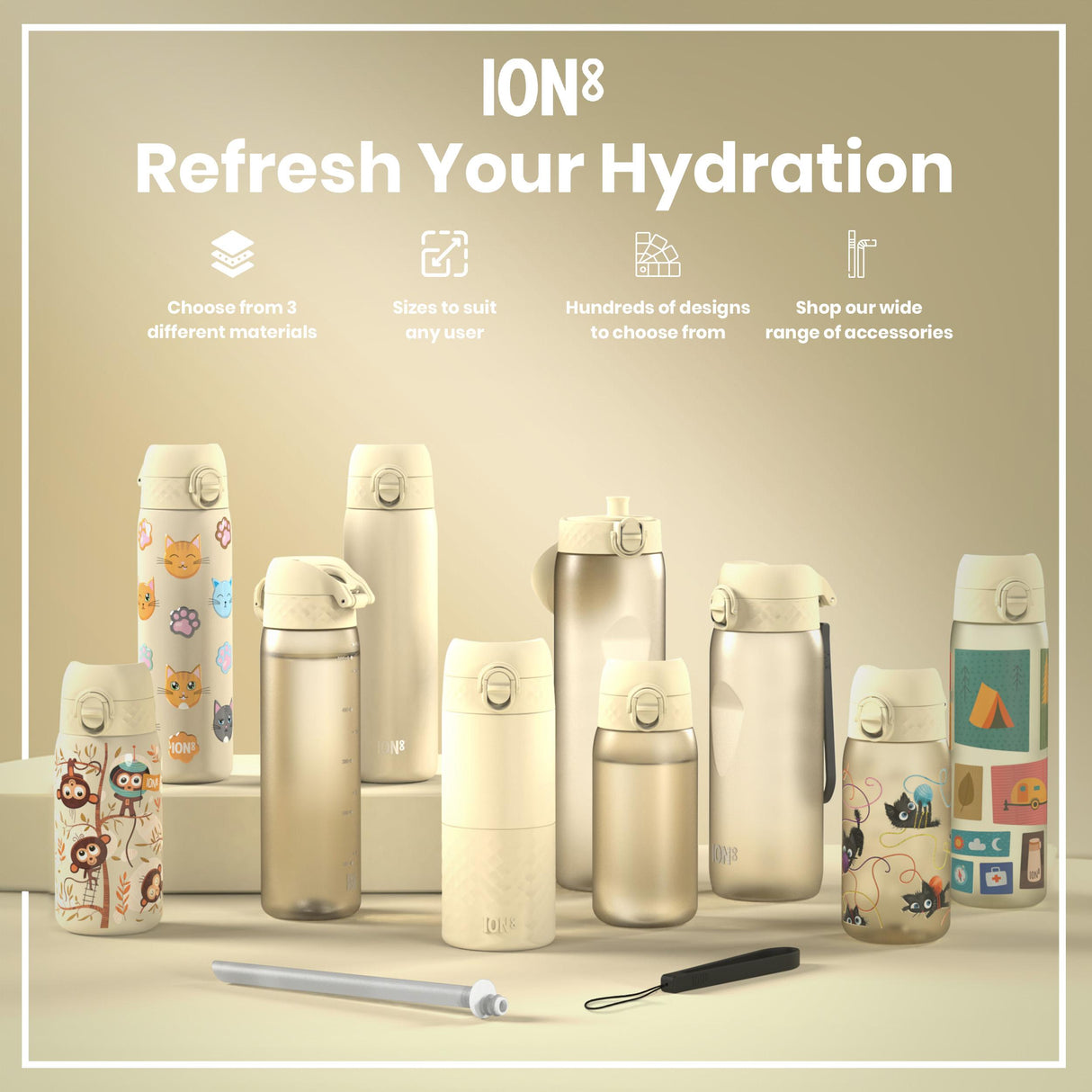ION8 Leak Proof Slim Water Bottle, Recyclon, Camping, 500ml (18oz)