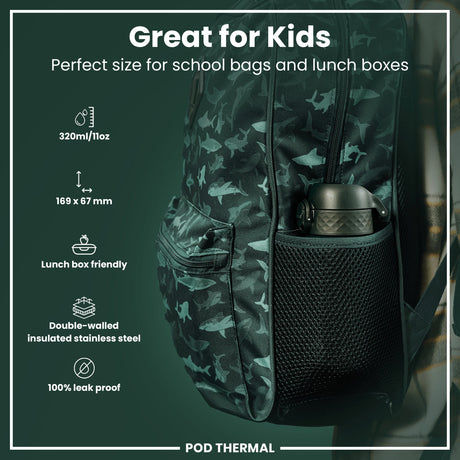 ION8 Leak Proof Thermal Steel Water Bottle, Insulated, Dark Green, 320ml (11oz)