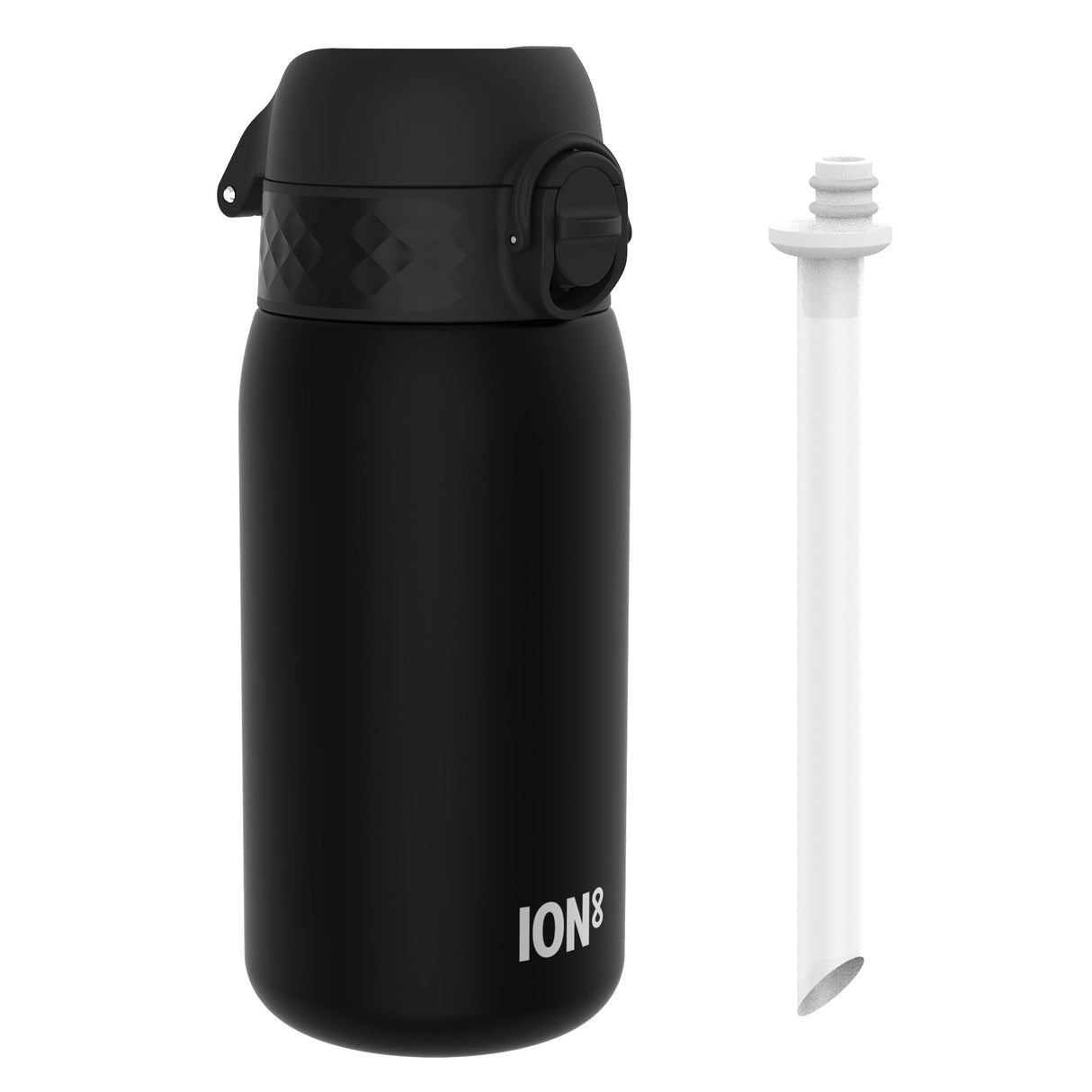 ION8 Leak Proof Small Water Bottle With Straw, Recyclon, Black, 350ml (12oz)