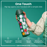 ION8 Leak Proof Slim Water Bottle, Stainless Steel, Floral, 600ml (20oz)